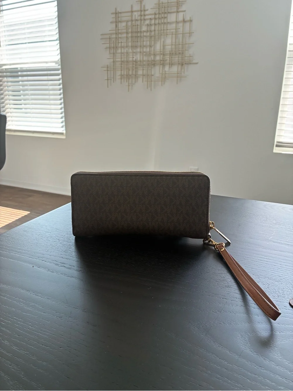 Michael Kors Dark Brown Monogram Zip Wristlet Wallet